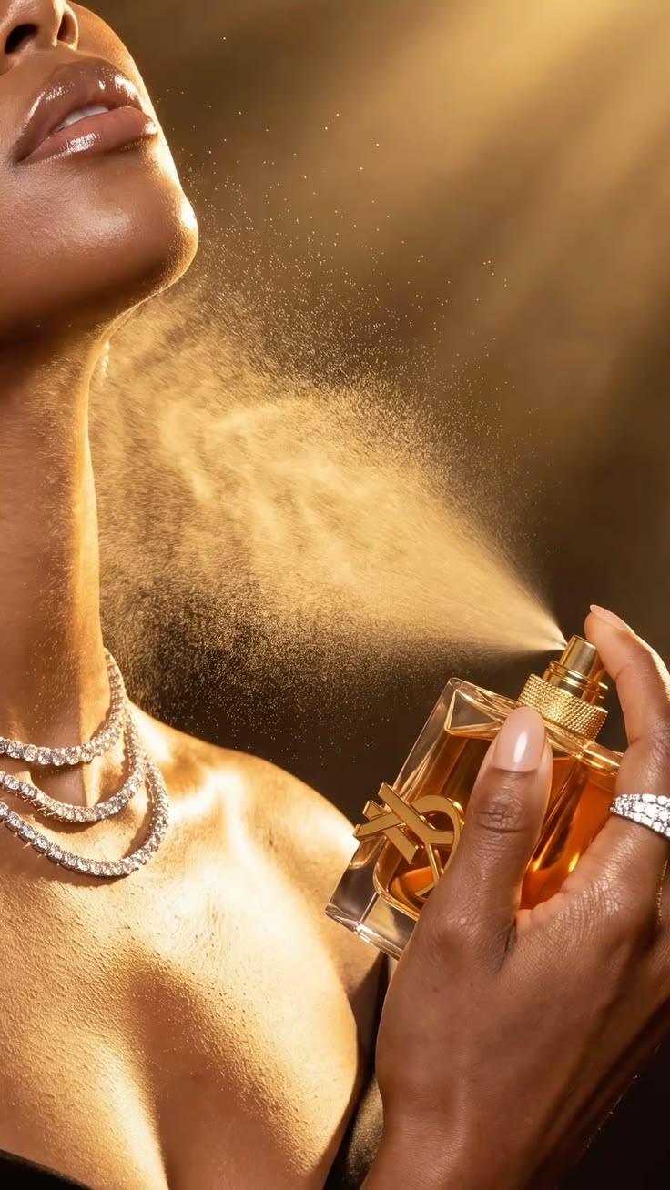 Femme vaporisant Yves Saint Laurent Libre